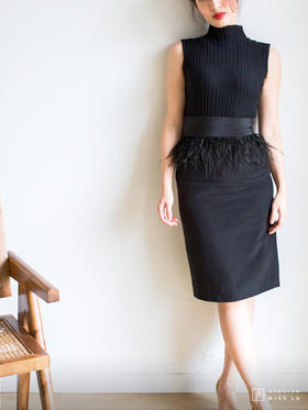 AtelierMissLu / Virgina-光泽黑羽毛装饰半裙