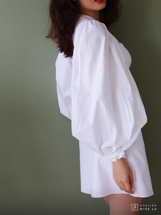 AtelierMissLu / Irene-泡泡袖白色连身裙 商品图6