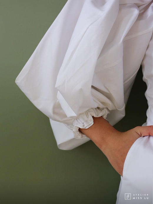 AtelierMissLu / Irene-泡泡袖白色连身裙 商品图2