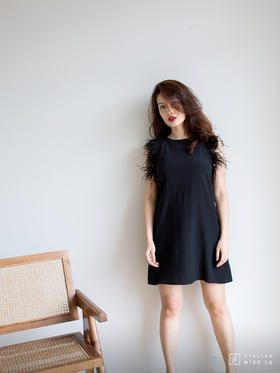 AtelierMissLu / Aly-光泽黑羽毛装饰连身裙