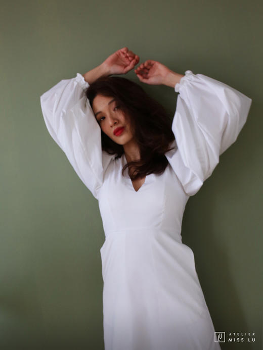AtelierMissLu / Irene-泡泡袖白色连身裙 商品图5