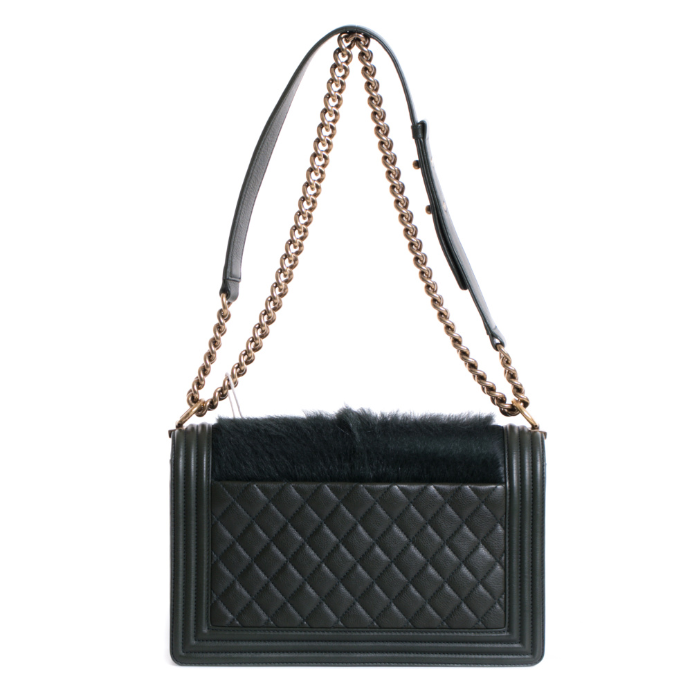 a  chanel 香奈儿 leboy 大号绿色马毛拼皮链条单肩包 559802