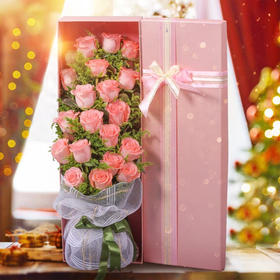 相依相携    19支粉玫瑰，黄莺礼盒搭配（1538）