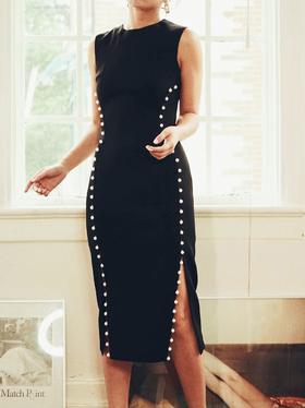 AtelierMissLu / Dominic-黑色珍珠开衩连身裙