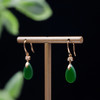 18K玫瑰金和田玉（碧玉）镶钻耳饰--新芽 / 单面水滴 8*14mm / 总长32mm / 菠菜绿 商品缩略图1