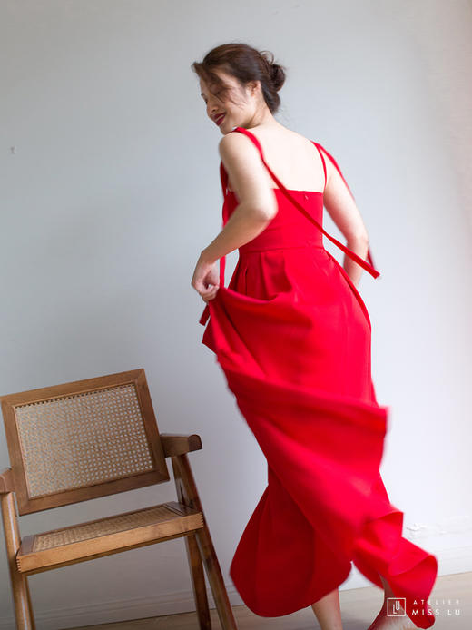 AtelierMissLu / Lara-嘉年华红系带长礼服 商品图6