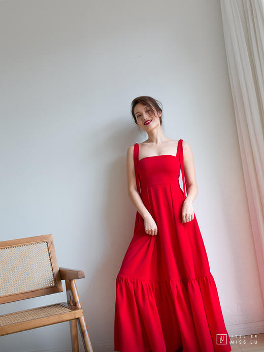 AtelierMissLu / Lara-嘉年华红系带长礼服 商品图1