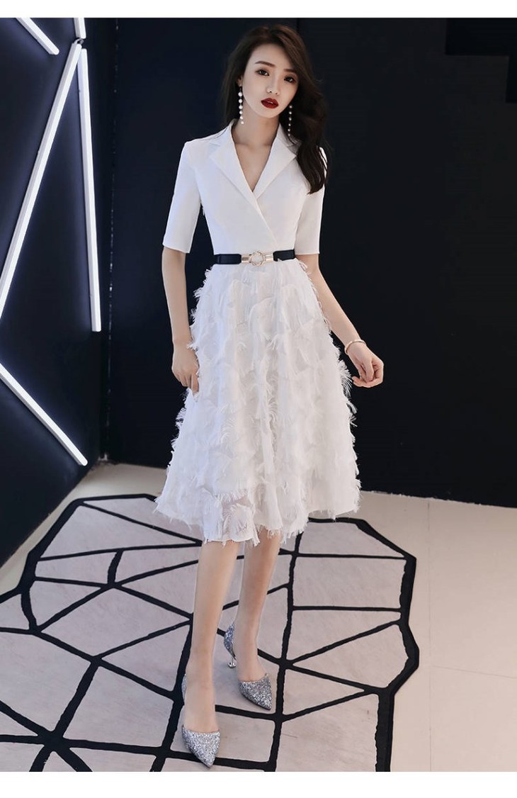 简单方洋装派对礼服聚会名媛气场女王短款显瘦女裙by2064(配腰带)