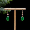 18K玫瑰金和田玉（碧玉）镶钻耳饰--新芽 / 单面水滴 8*14mm / 总长32mm / 菠菜绿 商品缩略图0