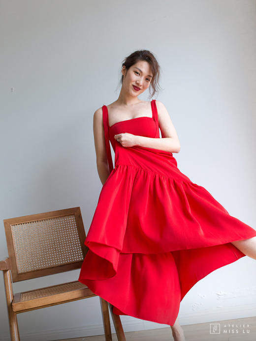 AtelierMissLu / Lara-嘉年华红系带长礼服 商品图0