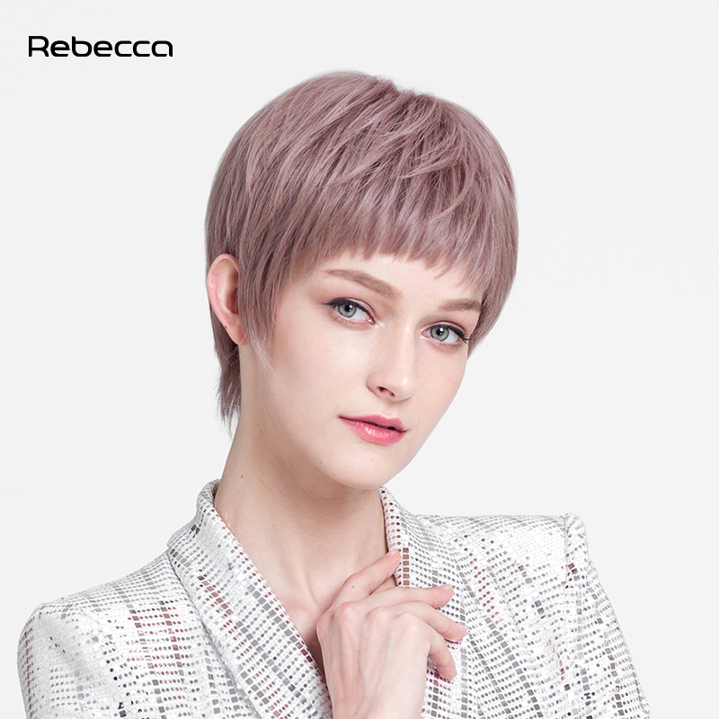 瑞贝卡假发女短发短直发粉色帅气齐耳短发狗啃刘海范冰冰真发头套