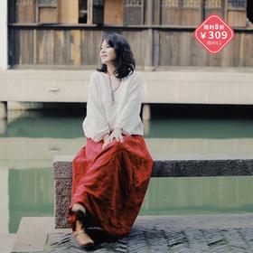 绽放D327朵/业莲/亚麻蕾丝边大摆裙