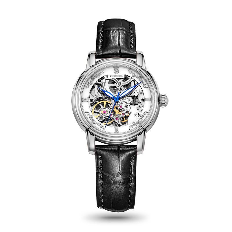 雷克斯镂空全自动机械手表女皮带新款时尚潮流女表防水r0206