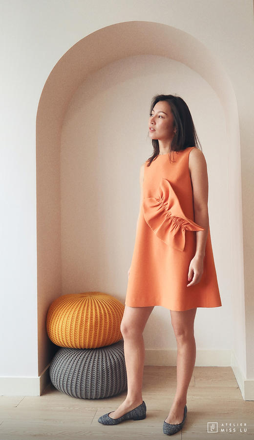 AtelierMissLu / Becca-加州橘趣味褶皱连身裙 商品图0