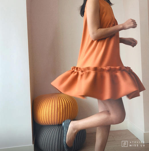 AtelierMissLu / Vera-加州橘下摆趣味褶皱连身裙 商品图6