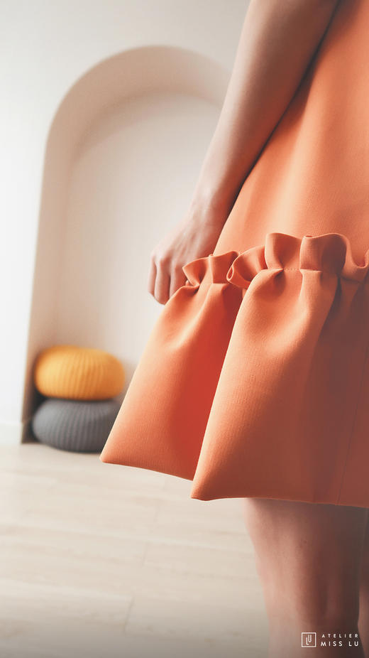 AtelierMissLu / Vera-加州橘下摆趣味褶皱连身裙 商品图5