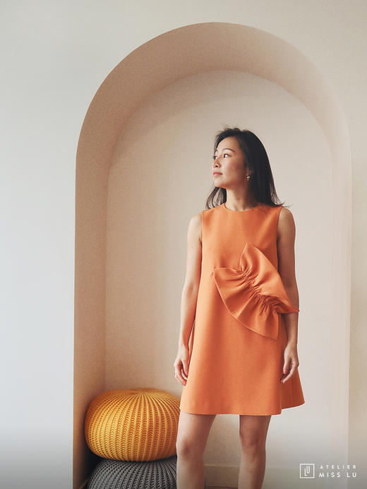 AtelierMissLu / Becca-加州橘趣味褶皱连身裙 商品图1