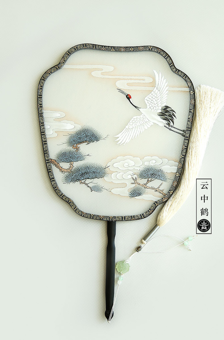 【花锦城】团扇双面真丝手绘扇古典中国风特色礼品扇汉服 仙鹤