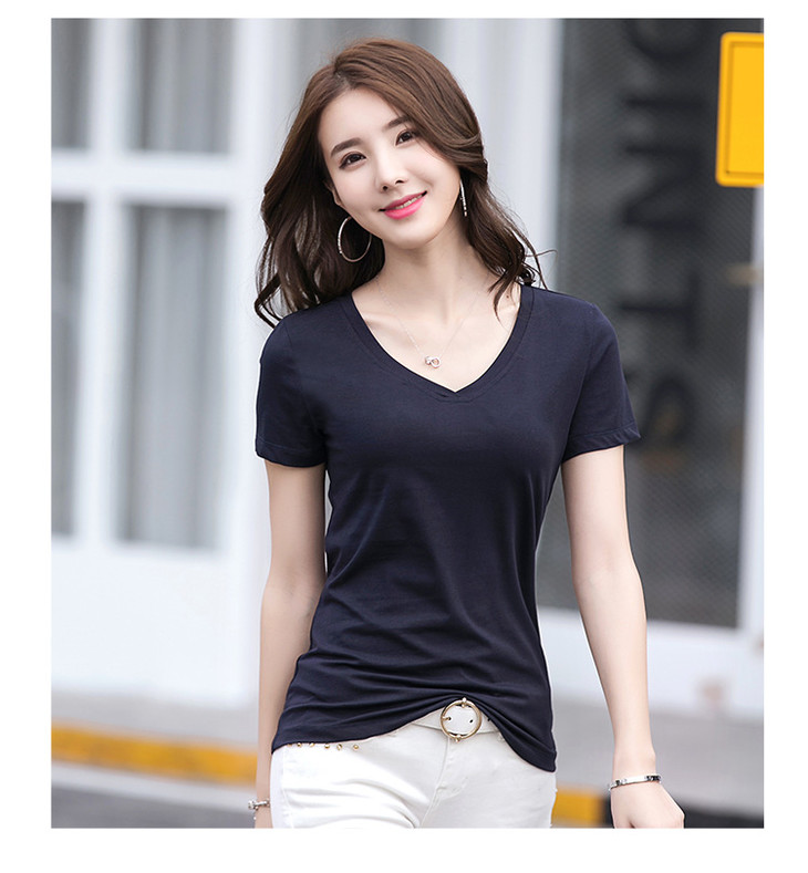 1805新款v字领韩版时尚纯色短袖纯棉t恤