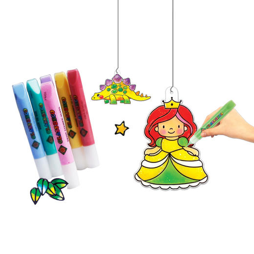 韩国进口amos儿童免烤玻璃胶画颜料diy胶画套装