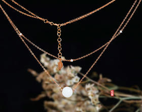 18k玫瑰金和田玉（白玉）玉珠镶钻项链-初遇 II