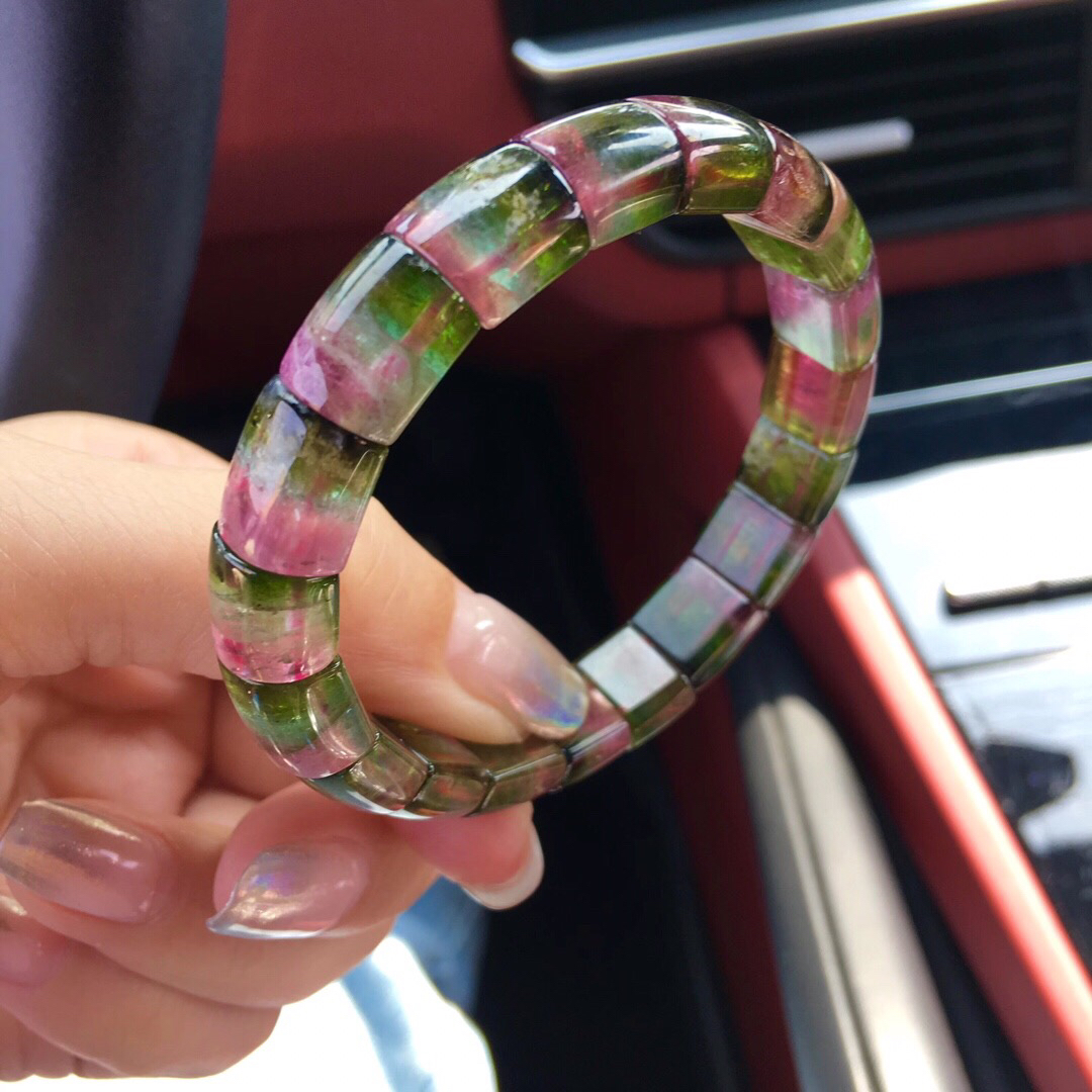 经典红蓝绿三色西瓜碧玺高贵镯型手牌