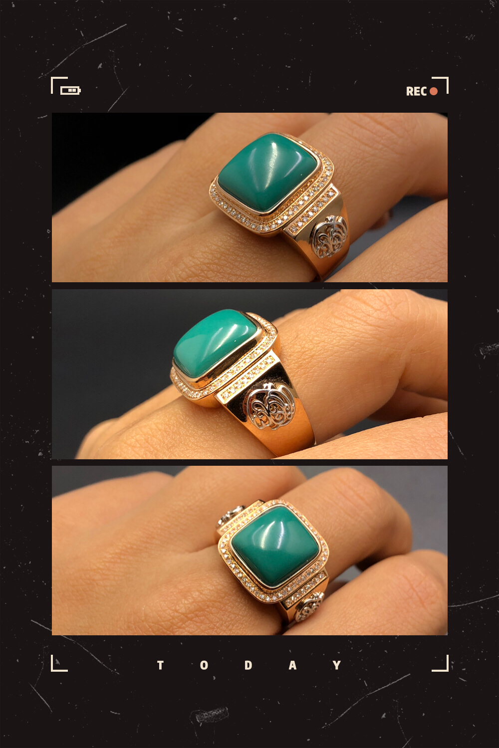 18k金镶嵌绿松石戒指(男款)