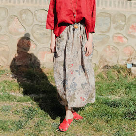 绽放D320朵/子夜/印花大摆背带半裙