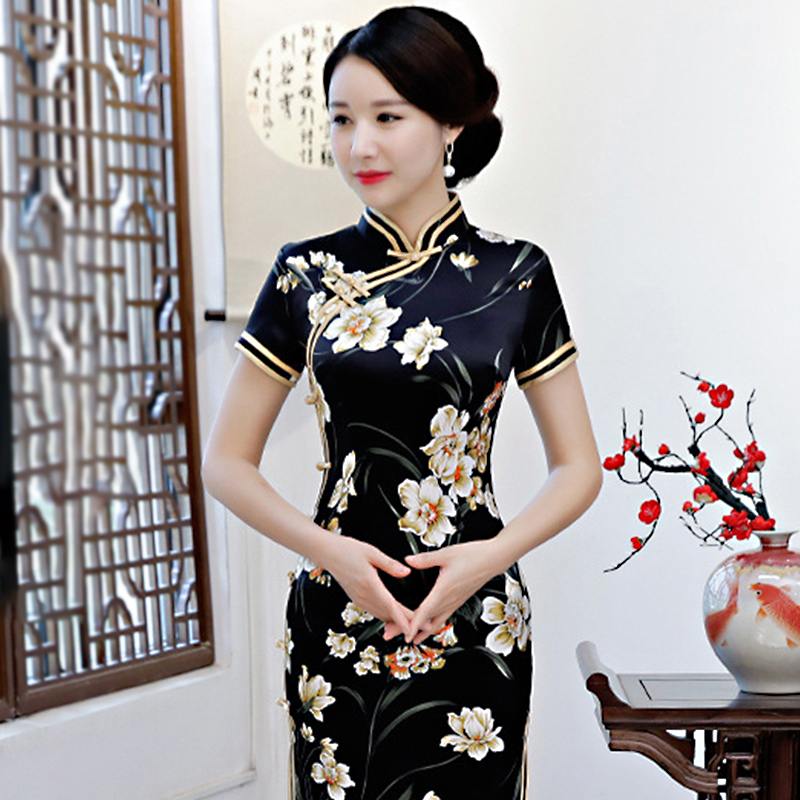 高档弹力修身显瘦真丝旗袍wxg0596