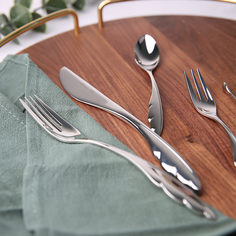 日本高桑金属elfin博纳尔甜点刀叉勺子不锈钢餐具羽毛造型北欧风ins