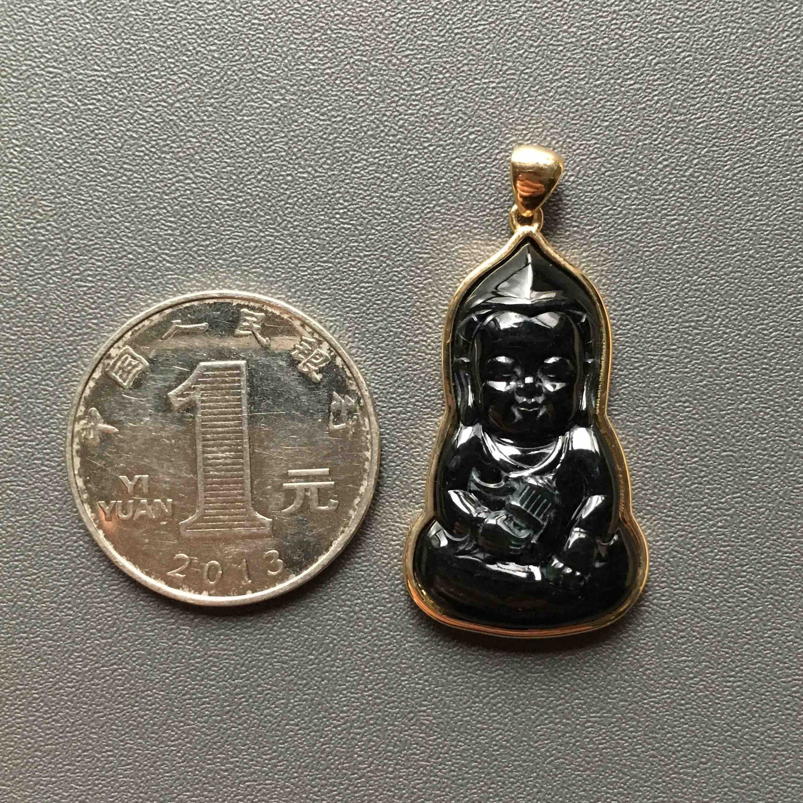 冰种墨翠宝宝佛18k黄金镶嵌