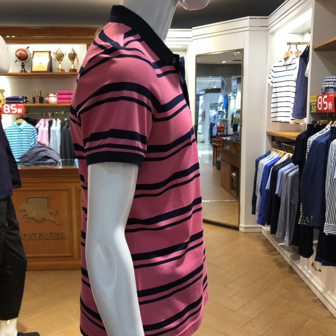 17店庆预售】5楼 posemer/堡马 条纹粉红短袖polo衫89925273-129 吊牌