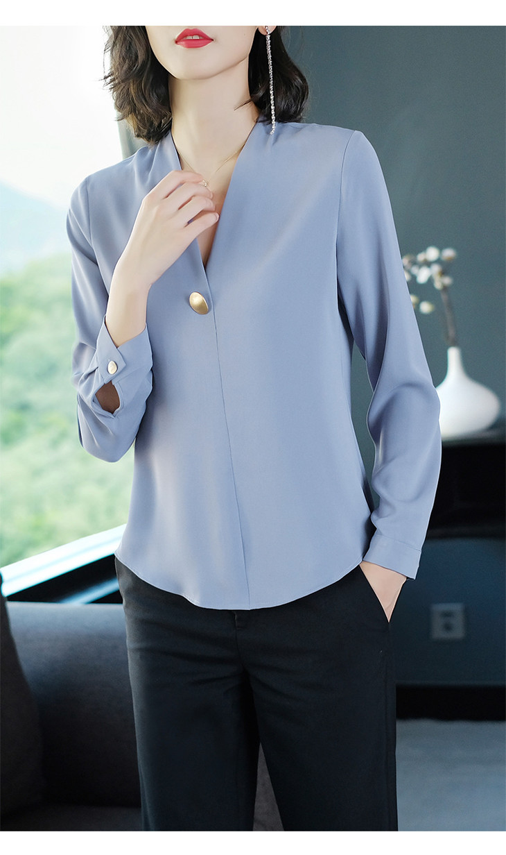 v领衬衫女韩版性感时尚气质商务工作服衬衣女职业装宽松雪纺衫