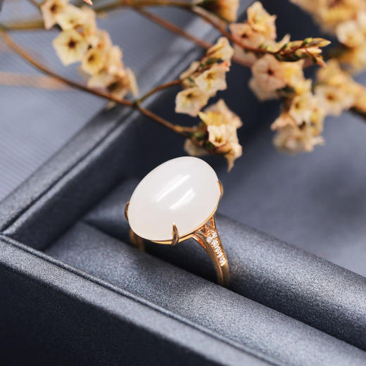 18K玫瑰金和田玉（白玉）镶钻戒指--爱神之箭  /蛋面13*18（圈口请备注留言） 商品图2