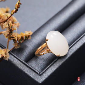 18K玫瑰金和田玉（白玉）镶钻戒指--爱神之箭  /蛋面13*18（圈口请备注留言）