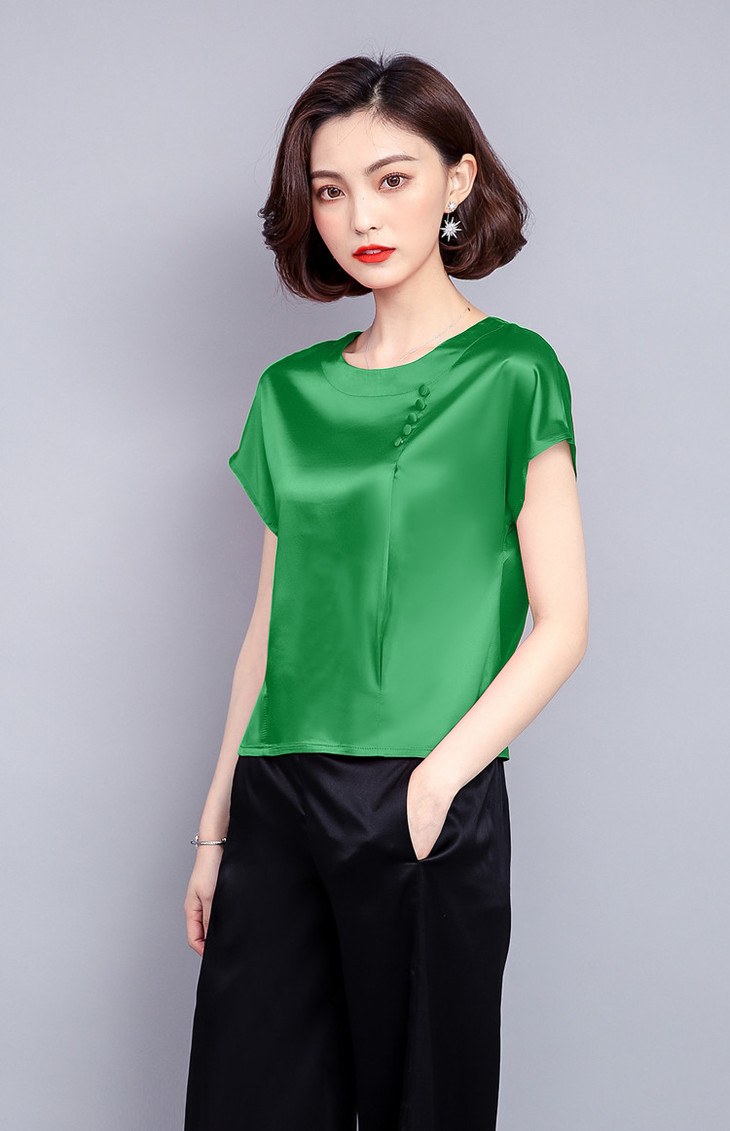 mz040929524宽松重磅铜氨丝仿真丝女式t恤上衣