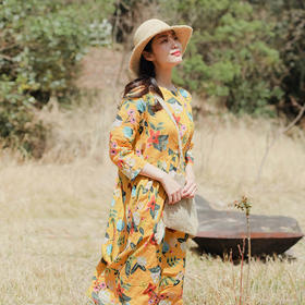 绽放D368朵//圆领高腰印花连衣裙