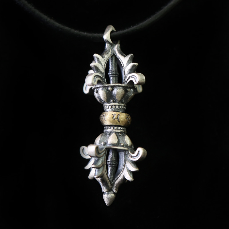 纯银精工藏传密宗法器金刚杵项链吊坠 祝运辟邪