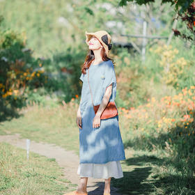 绽放D465朵//窄边茧型不规则连衣裙