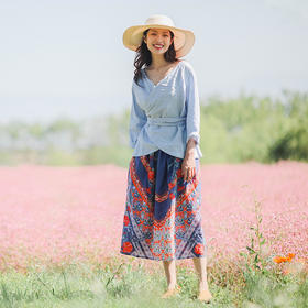 绽放D420朵//松紧腰侧插袋半身裙