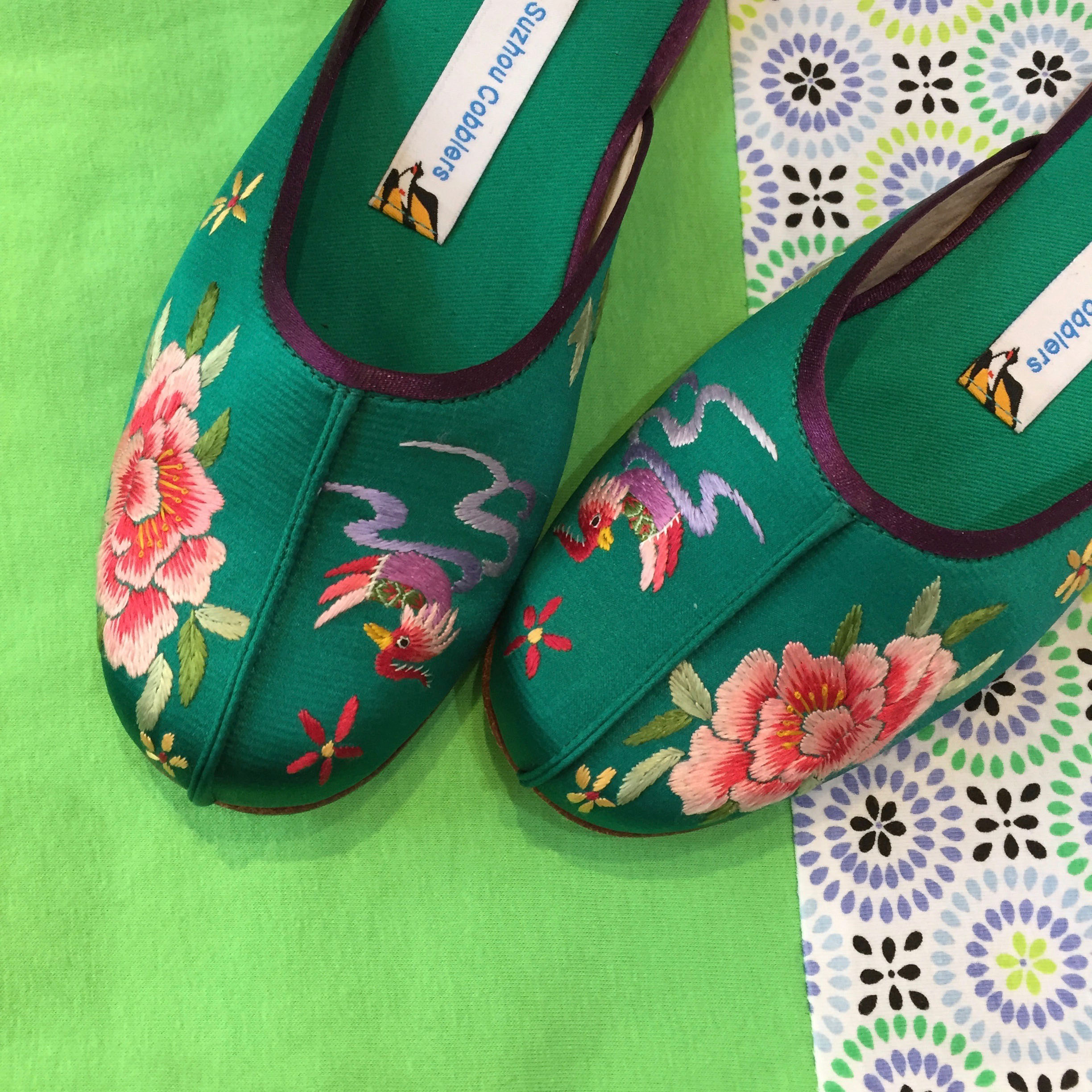 鸳鸯手绣儿童拖鞋 mandarin duck child slippers