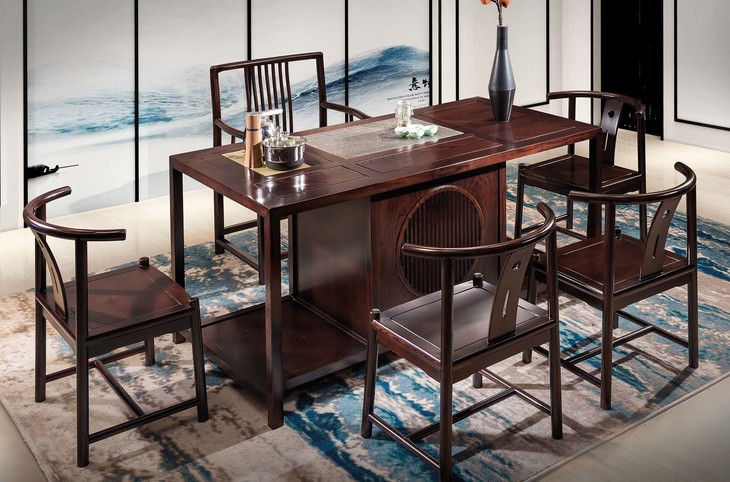 s117-a茶台 新中式 全实木赤金檀木 茶室 茶艺配套 茶台 主人椅 休闲