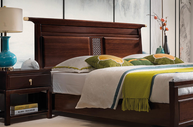 s117-613床 新中式系列 全实木赤金檀木卧房套 主卧婚床1.5米 1.