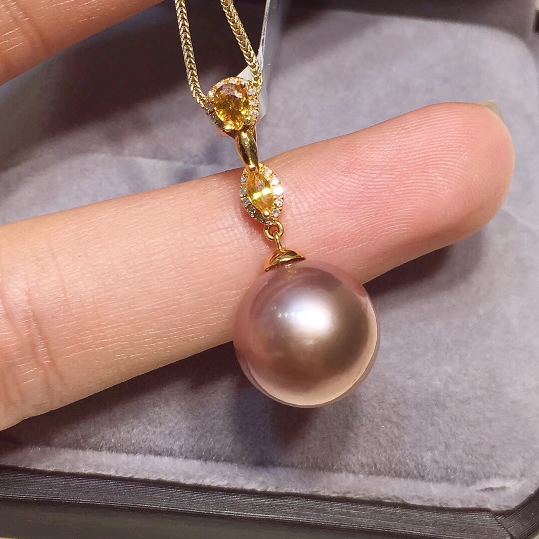 【爱迪生吊坠】天然爱迪生珍珠紫珠吊坠 18k金镶嵌钻石 点缀黄宝.