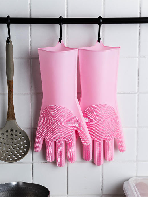 摩登主妇硅胶手套加厚时尚耐用厨房清洁手套家用防水洗菜洗碗神器