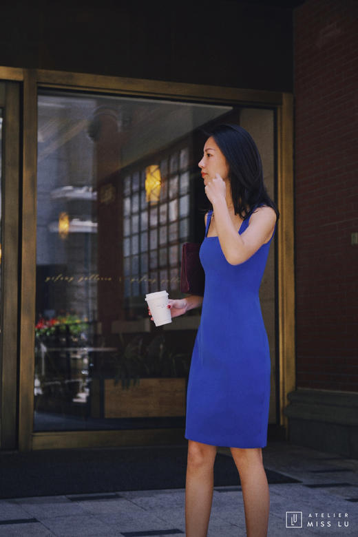AtelierMissLu / Diana 皇家蓝方领修身连身裙 商品图4