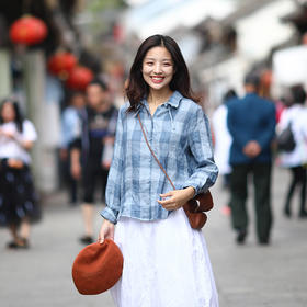 绽放D479朵/戈文/翻领格纹衬衫