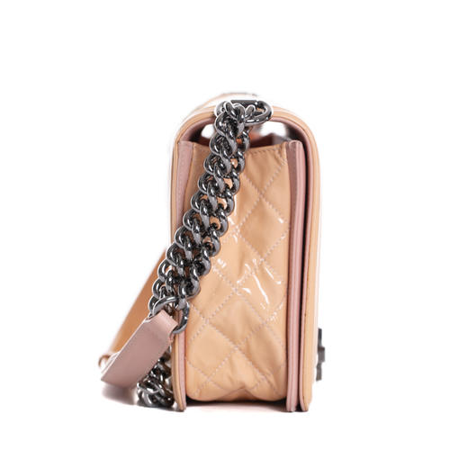 b  chanel 香奈儿 leboy 裸色漆皮菱格链条包 567018