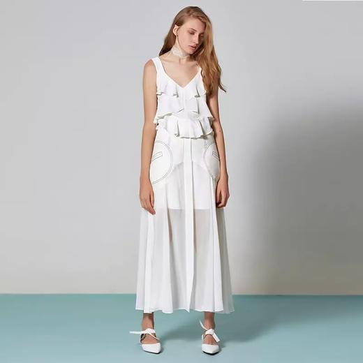 白色丹宁乔其纱拼接高腰大摆半裙 商品图1