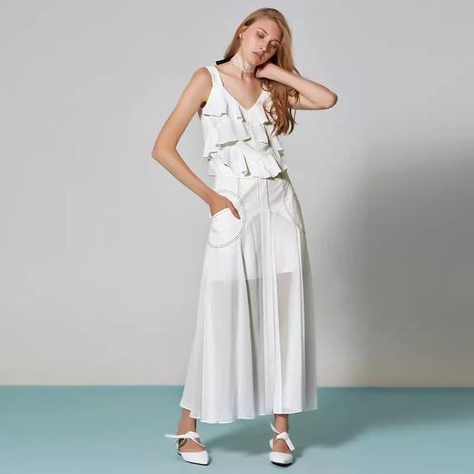 白色丹宁乔其纱拼接高腰大摆半裙 商品图2